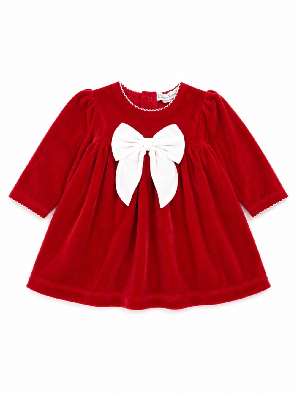 New - Kissy Kissy Red Velvet Dress with White Bow Accent